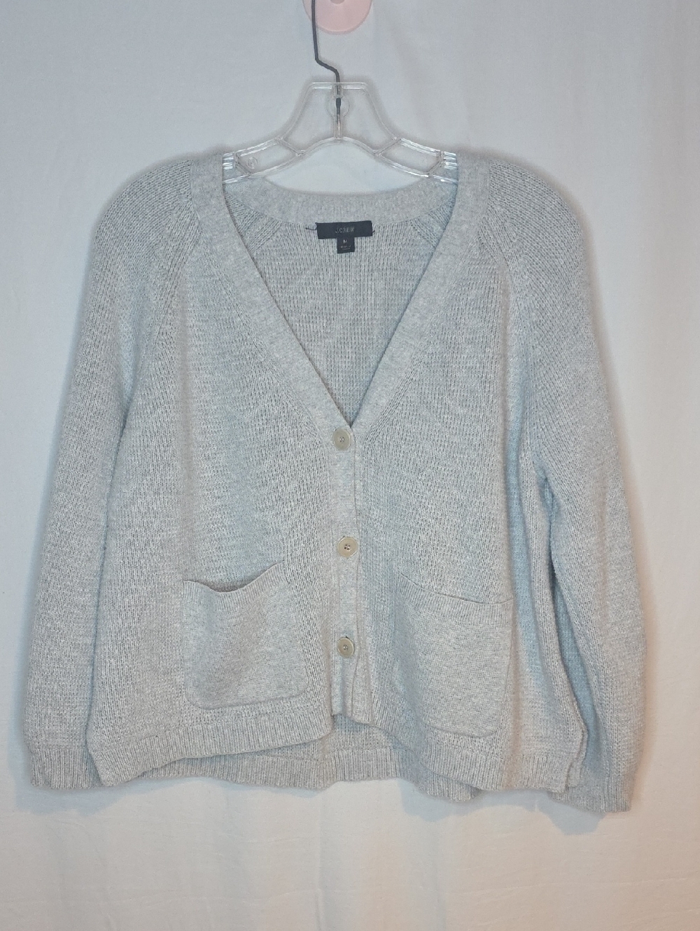 J. Crew Light Gray V-Neck Button Front Pocket Cardigan